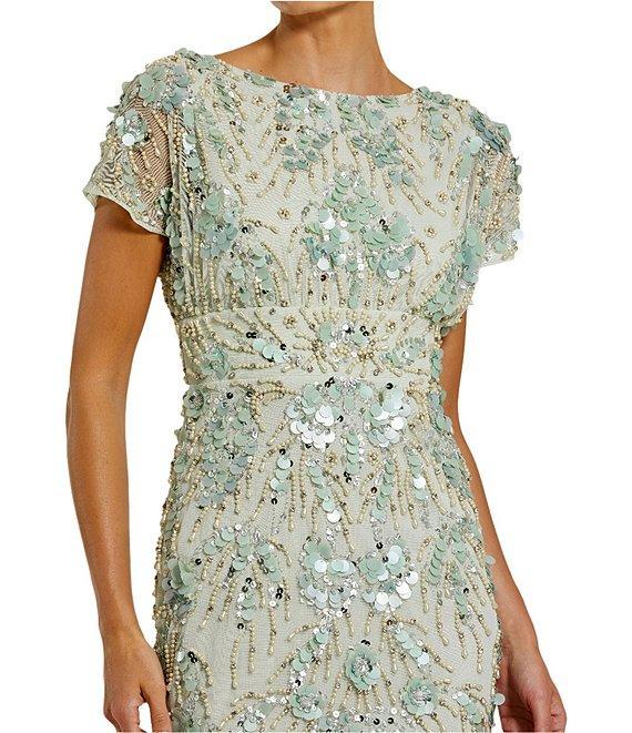 Mac Duggal Embellished Mesh Floral Crew Neck Short Sleeve Sheath Midi Dress Product Image