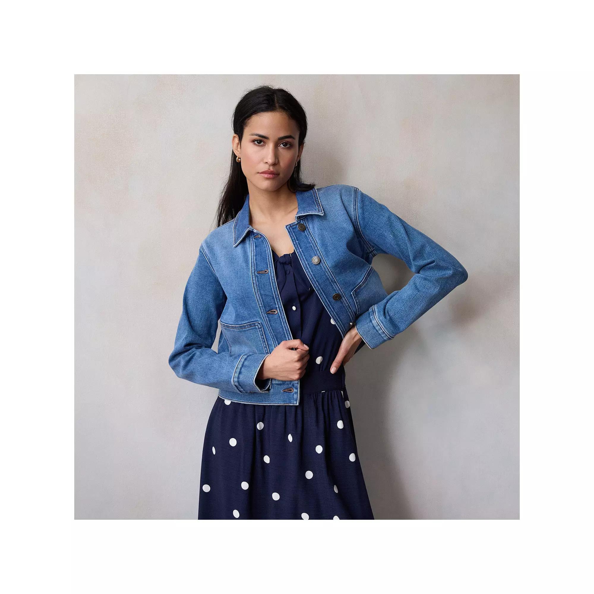 Women's LC Lauren Conrad Patch Pocket Trucker Denim Jacket, Size: XS, Med Text Blue Product Image