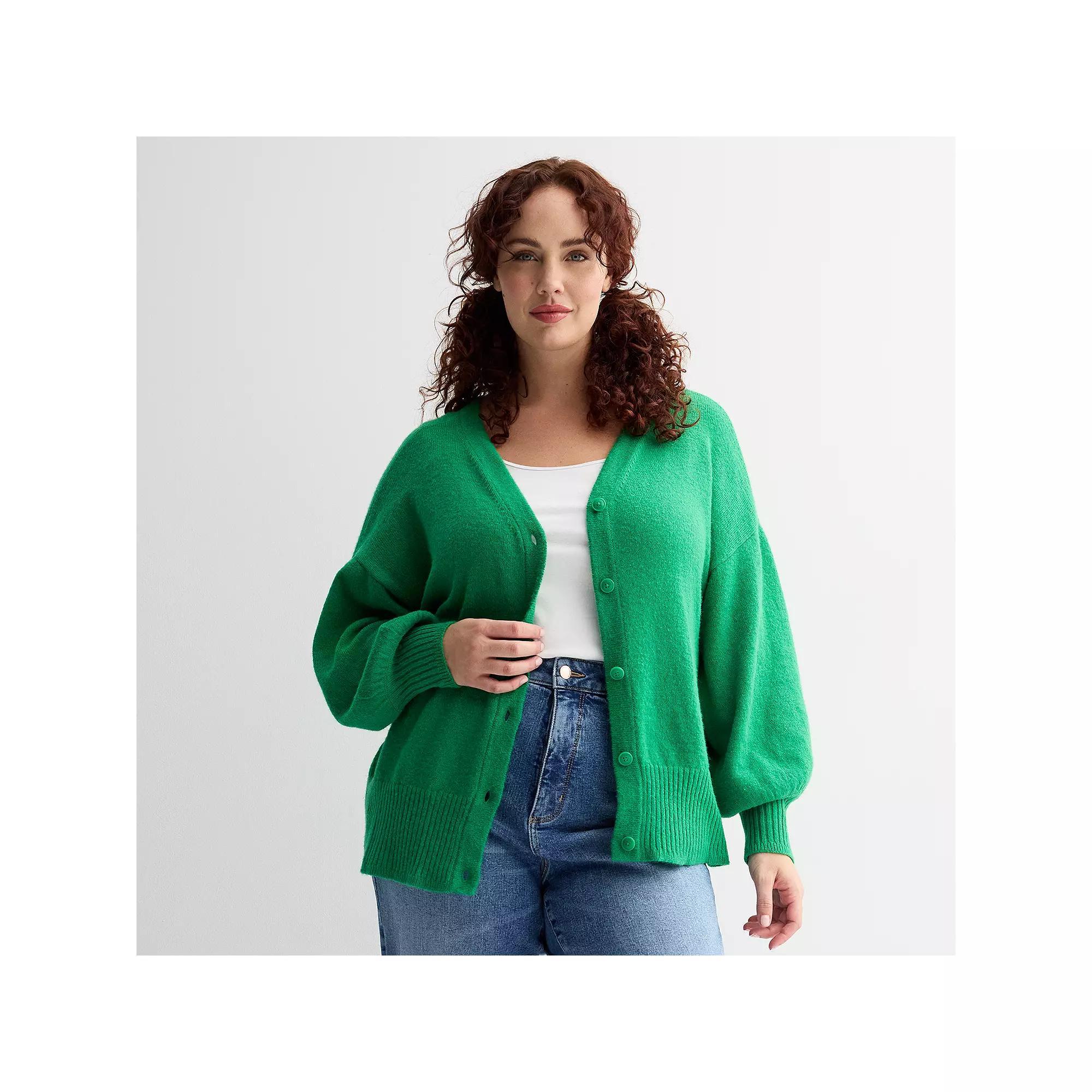Plus Size Sonoma Goods For Life® Button-Front Cardigan, Women's, Size: 1XL, Green Flare Product Image