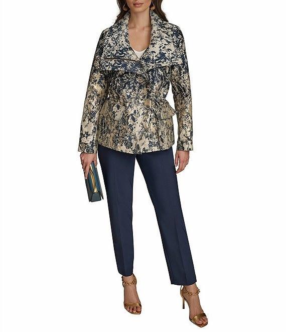 Donna Karan Metallic Jacquard Foldover Collar Elasticized Waist Full Zip Jacket Product Image