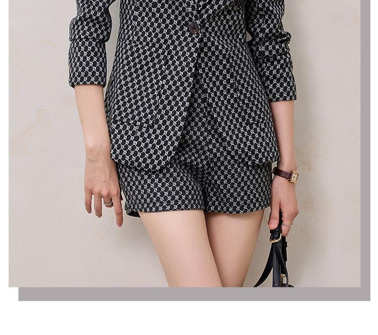 Notch Lapel Patterned Single Breasted Blazer / High Waist Dress Shorts / Set Product Image