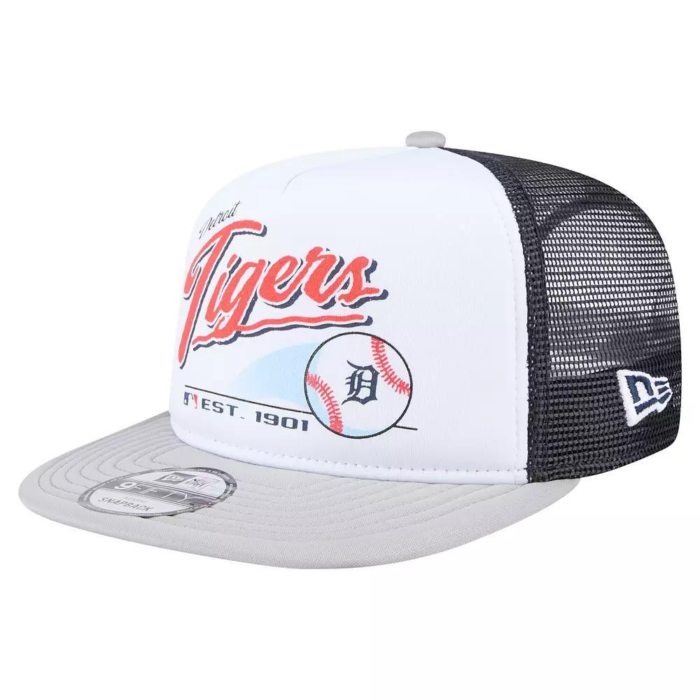 Men's New Era White/Gray Detroit Tigers Retro Script Trucker 9FIFTY Snapback Hat Product Image
