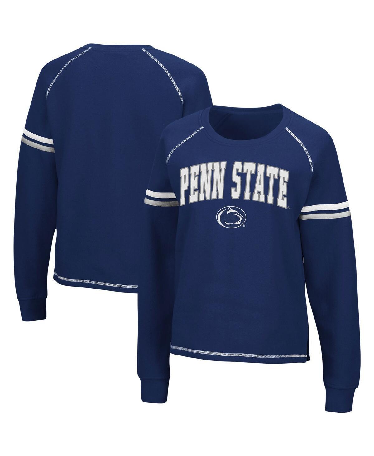 Womens Colosseum Penn State Nittany Lions Sweep Pass Sleeve Stripe Raglan Pullover Sweatshirt Blue Product Image