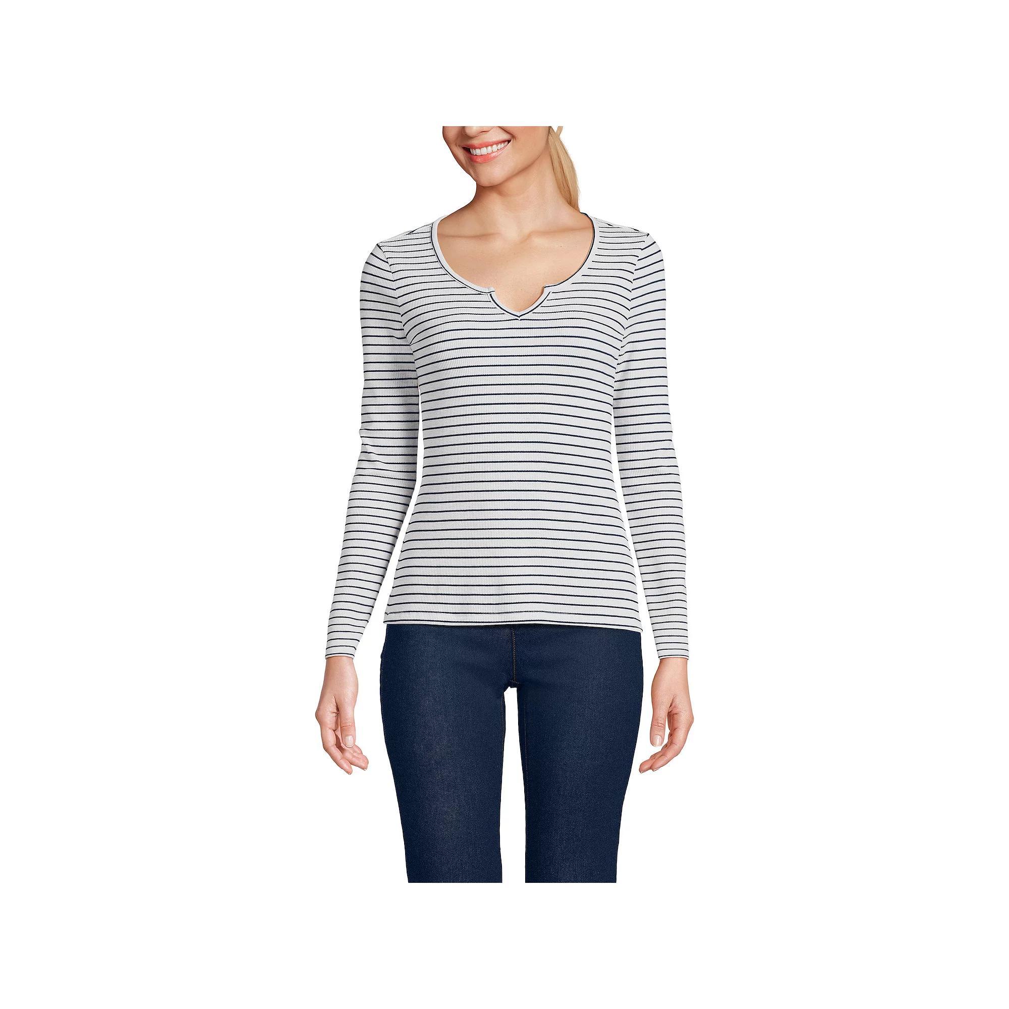 Women's Lands' End Waffle Notch Neck Top,  Product Image