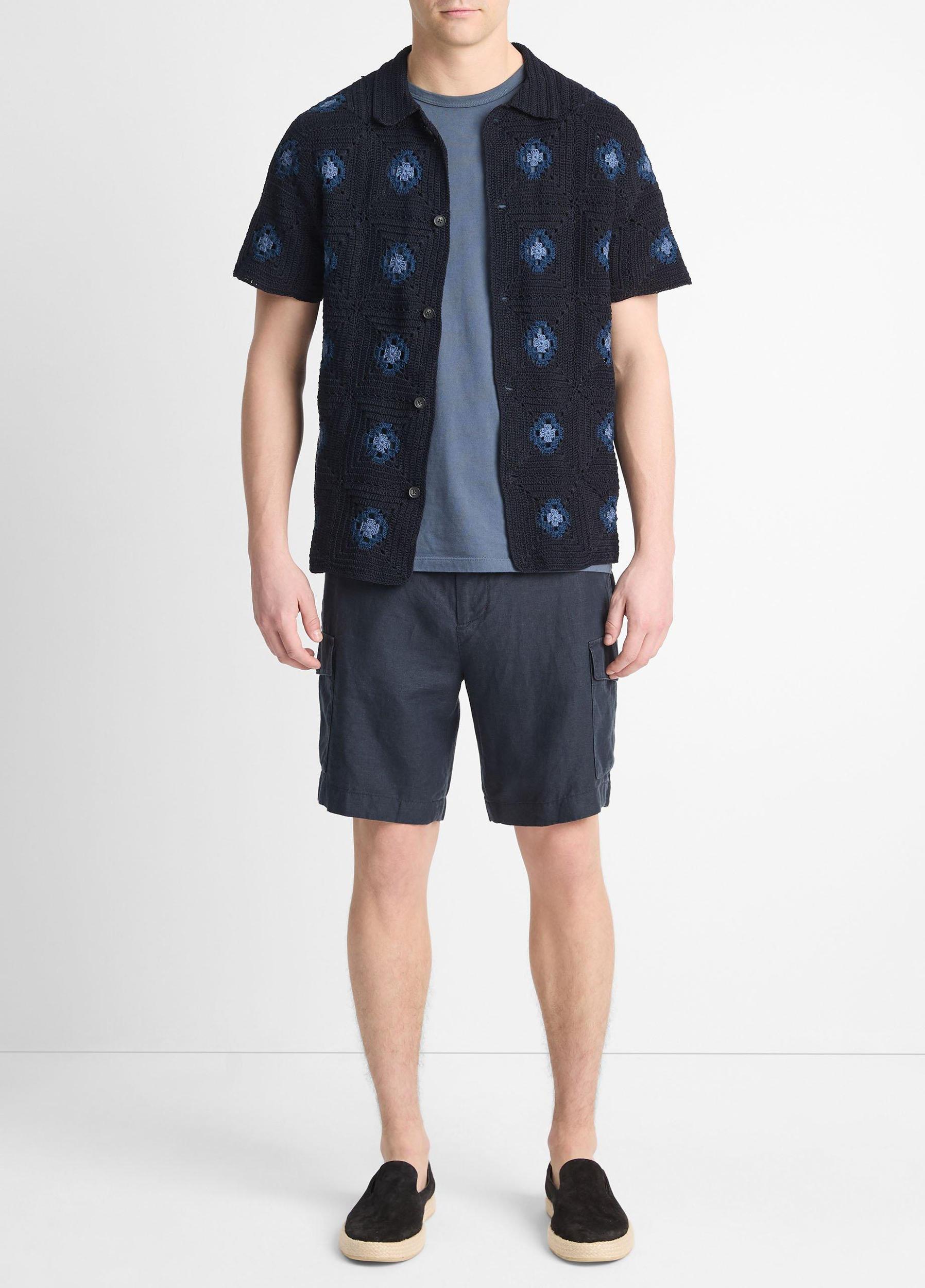 Crafted Crochet Cotton Button-Front Shirt Product Image