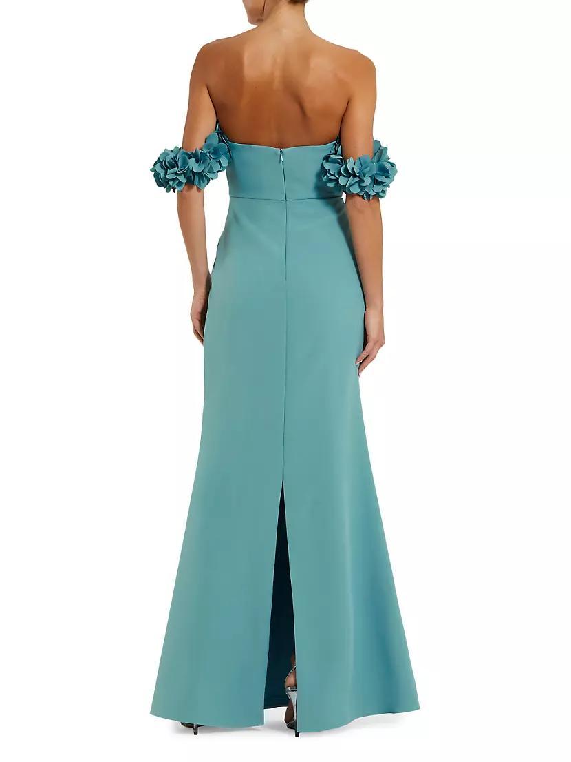 Crepe 3D Flower Off-The-Shoulder Gown Product Image