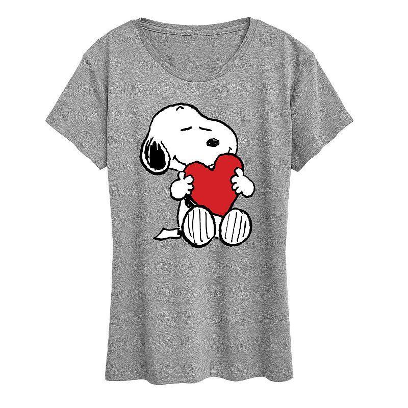 Womens Peanuts Snoopy Valentines Hugging Heart Graphic Tee Grey Gray Product Image