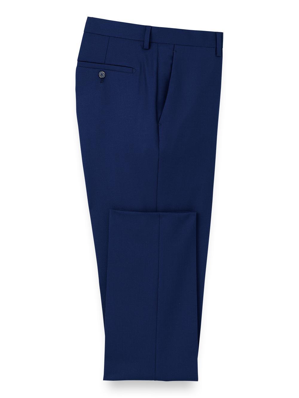 Wool Stretch Bengaline Pleated Suit Pants - Blue Product Image