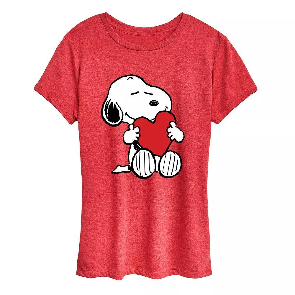 Women's Peanuts Snoopy Valentine's Hugging Heart Graphic Tee, Size: Small, Grey Red Product Image