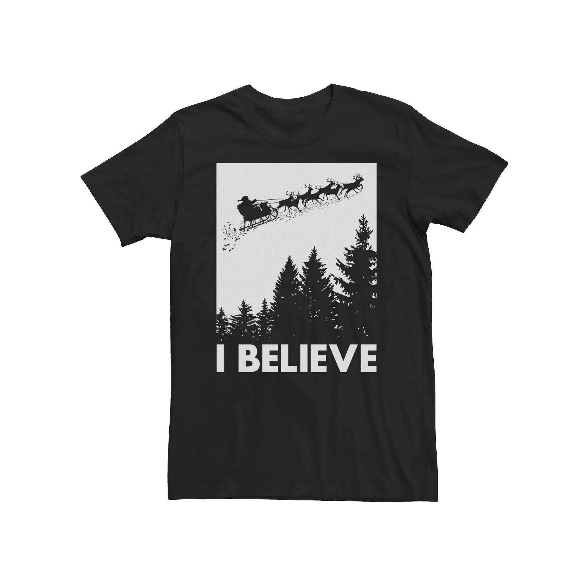 Men's Santa Claus I Believe Reindeer Christmas Tee,  Product Image