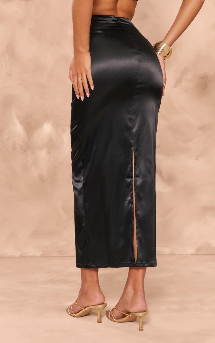 Tall Black Satin Midaxi Skirt Product Image