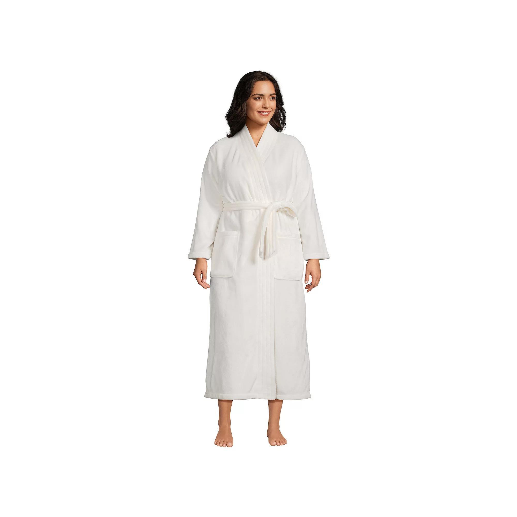 Plus Size Lands' End Women's Cozy Plush Long Wrap Robe, Size: 1XL, Ivory Product Image