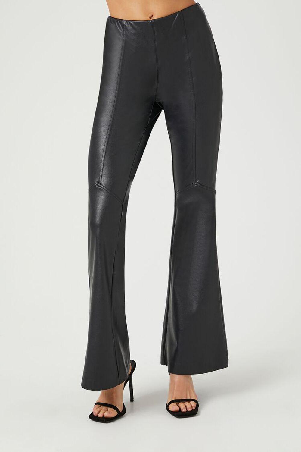 Faux Leather Mid-Rise Flare Pants | Forever 21 Product Image