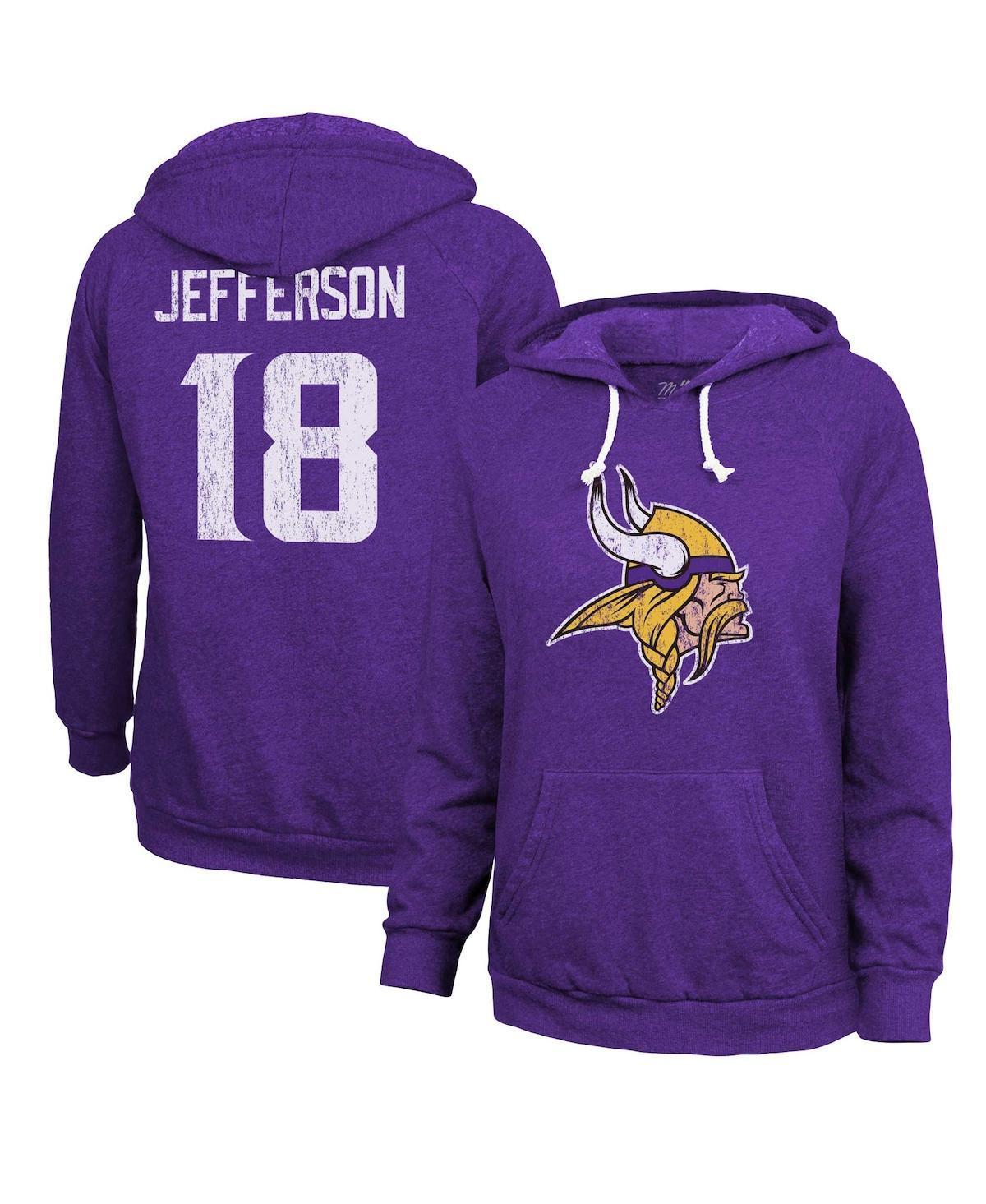 Womens Majestic Threads Justin Jefferson Minnesota Vikings Name & Number Pullover Hoodie Product Image