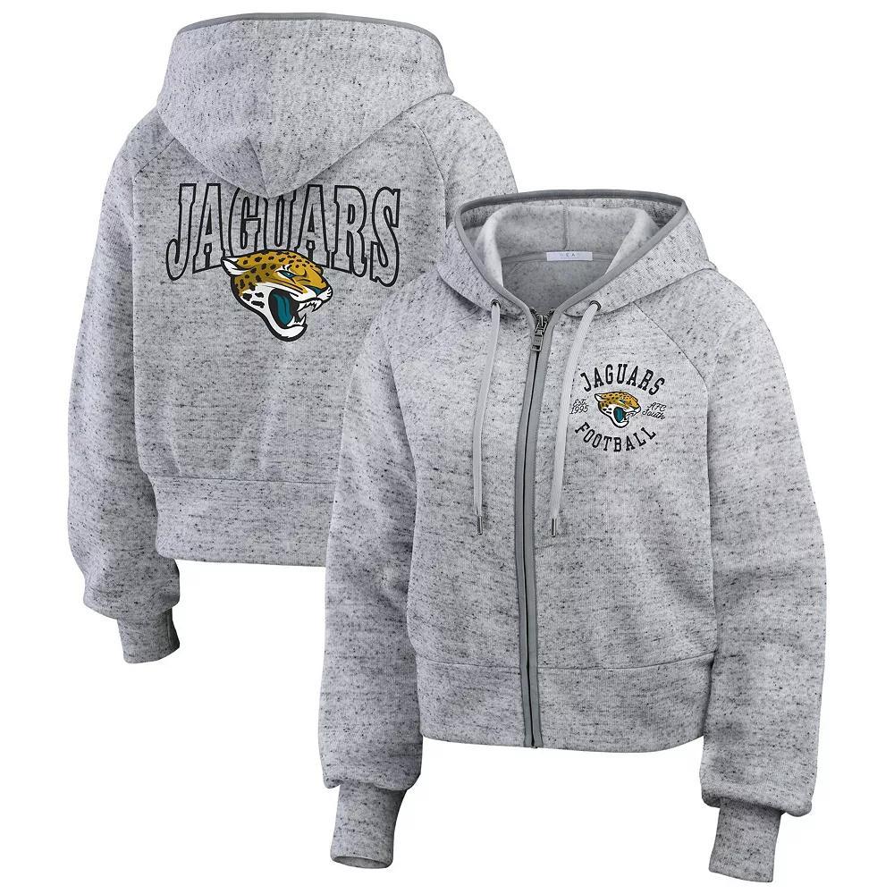 Women's WEAR by Erin Andrews Heather Gray Jacksonville Jaguars Speckled Fleece Cropped Full-Zip Hoodie,  Product Image