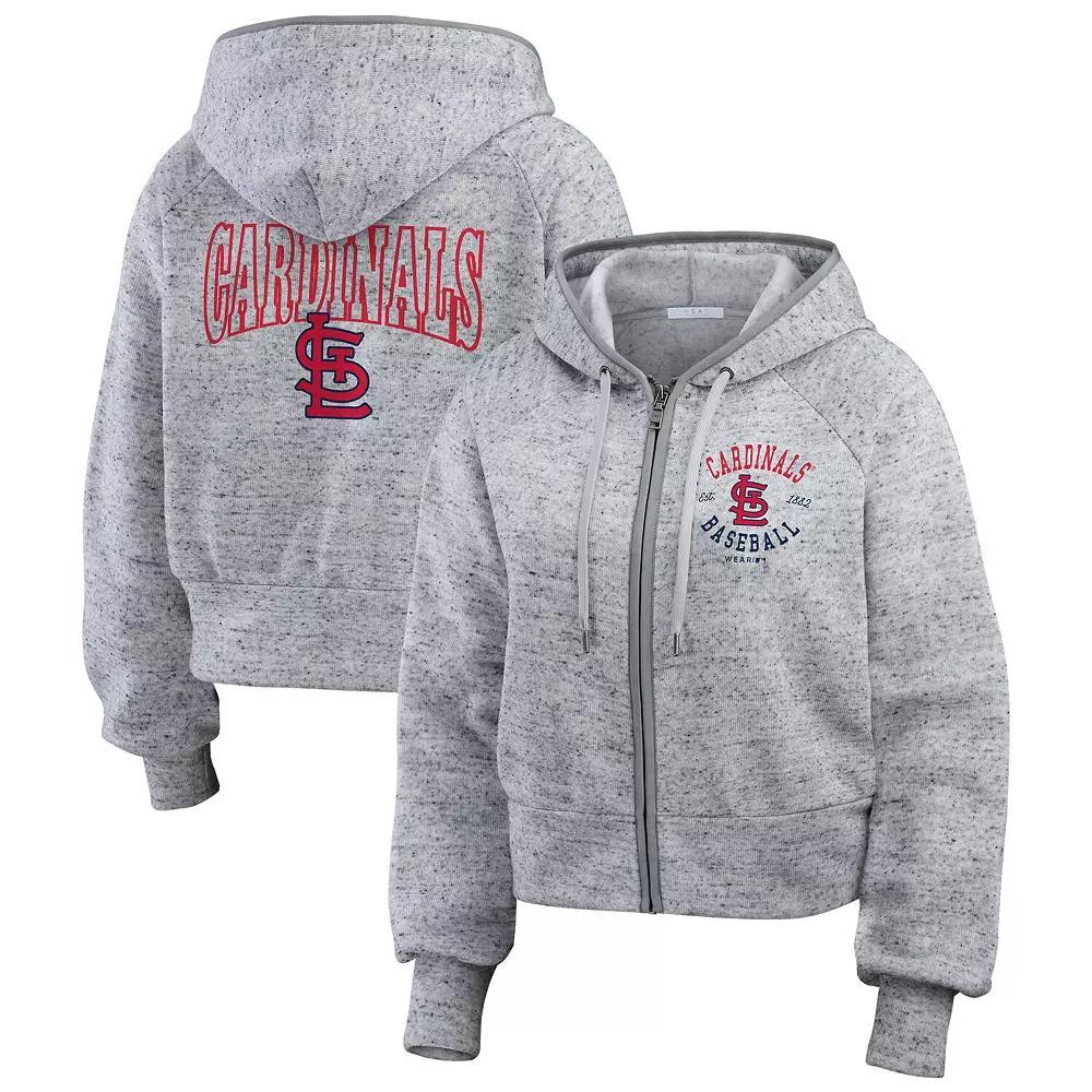 Women's WEAR by Erin Andrews  Heather Gray St. Louis Cardinals Speckled Fleece Cropped Full-Zip Hoodie, Size: Medium, Grey Product Image