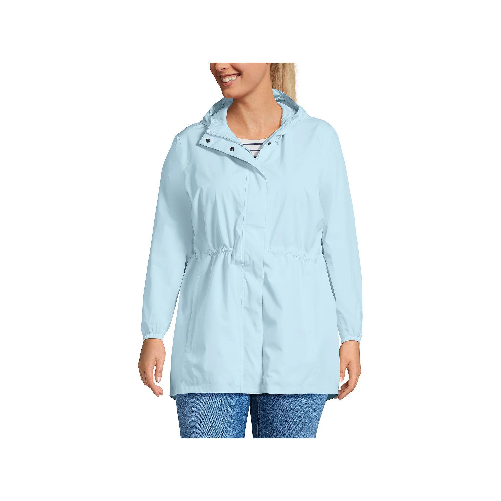 Plus Size Lands End Hooded Packable Raincoat, Womens Deep Blue Product Image