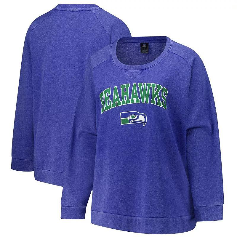 Womens Fanatics Royal Seattle Seahawks Acid Wash Raglan Pullover Sweatshirt Product Image