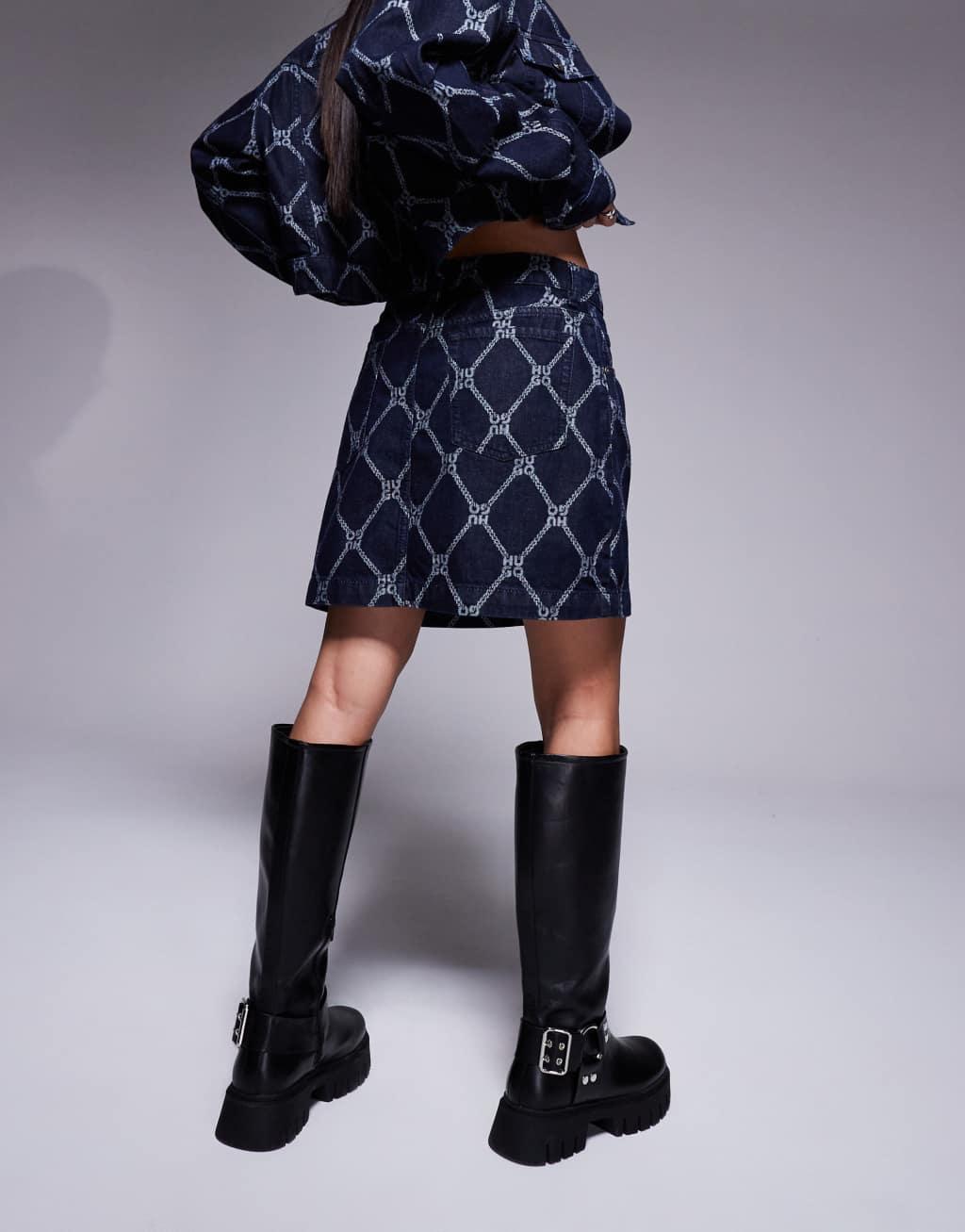 HUGO Red gebisi printed denim skirt in dark blue - part of a set Product Image