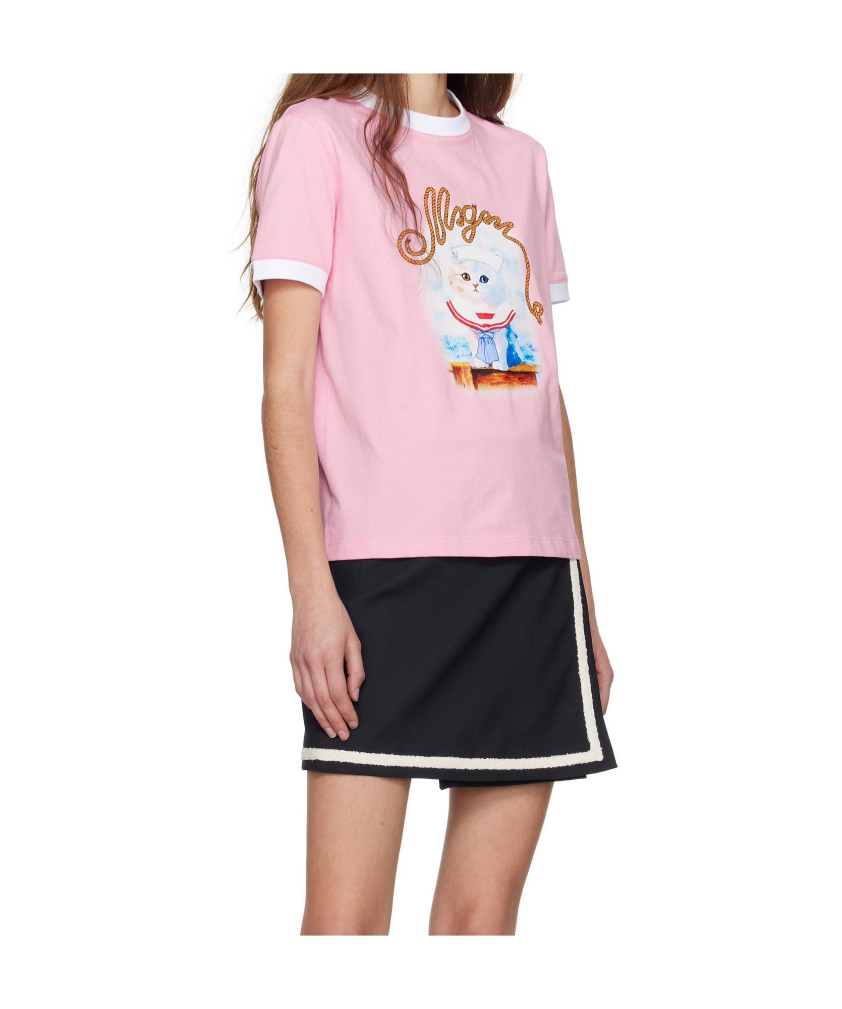 MSGM Pink Sailor Kitty T-shirt In 12 Pink Product Image