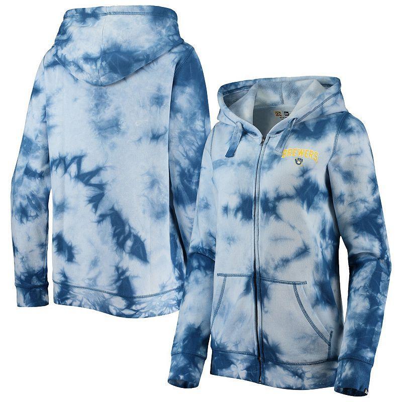 Women's New Era Royal Milwaukee Brewers Tie-Dye Full-Zip Hoodie, Size: Small, Blue Product Image