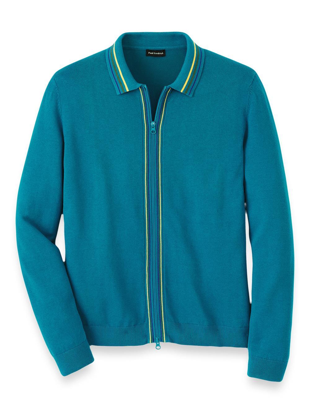 Cotton Full Zip Polo - Teal Product Image