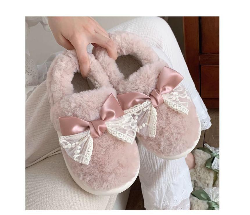 Lace Bow Fluffy Slippers Product Image