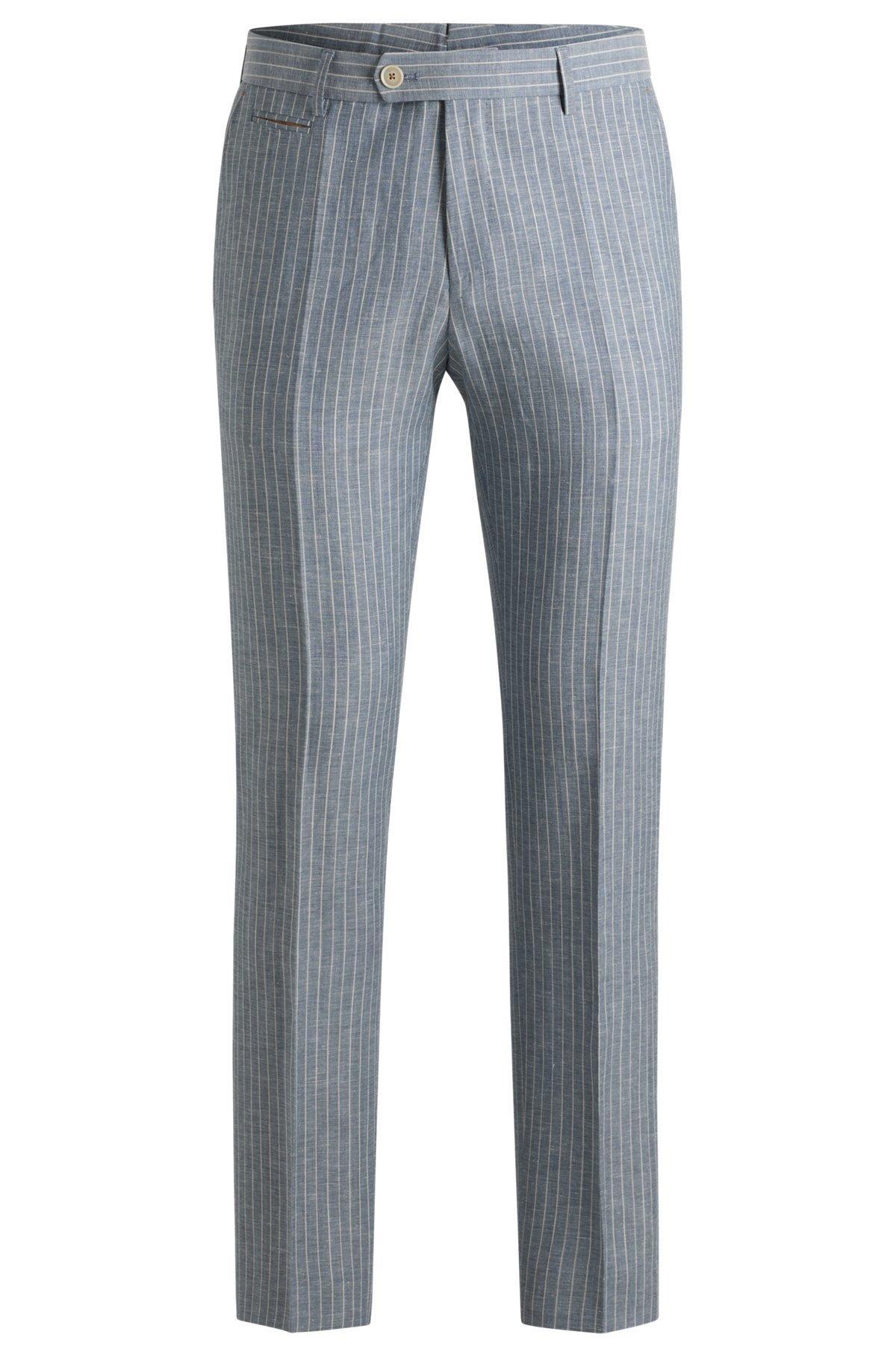 Slim-fit trousers in striped wool and linen Product Image
