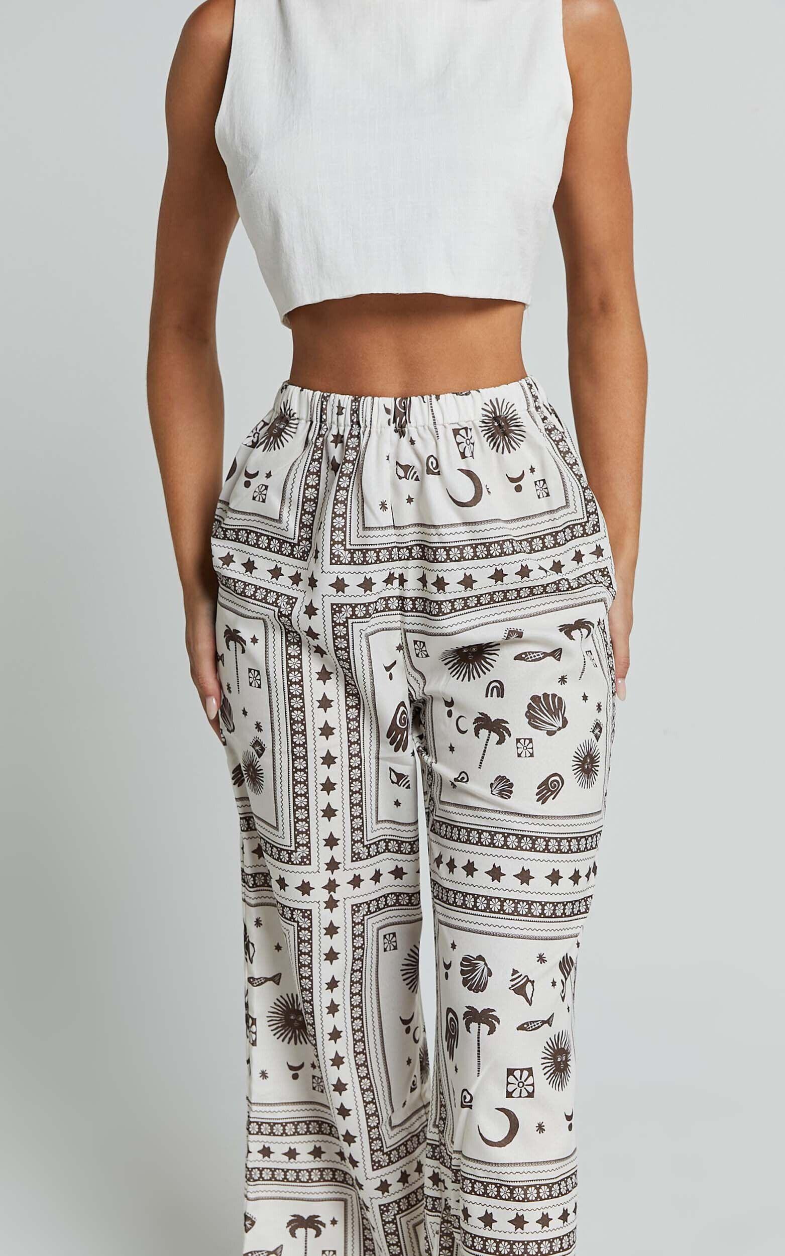 Ryleigh Pants - High Waisted Drawstring Relaxed Pants in MYSTIC PRINT Product Image