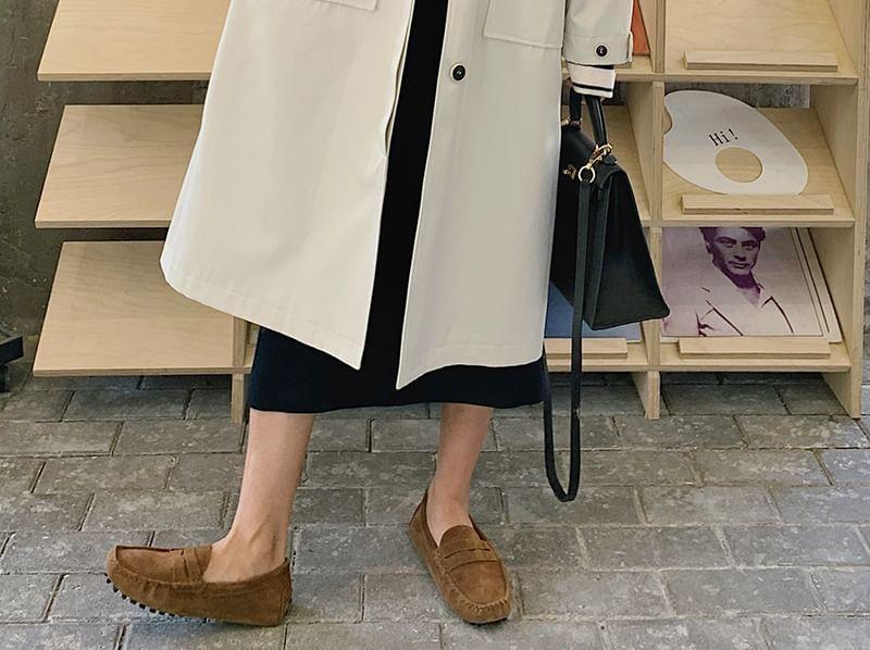 Hooded Zip-Up Plain Long Trench Coat Product Image