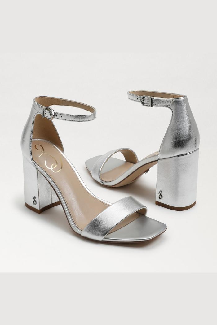 Daniela Block Heel Sandal - Silver Leather Product Image