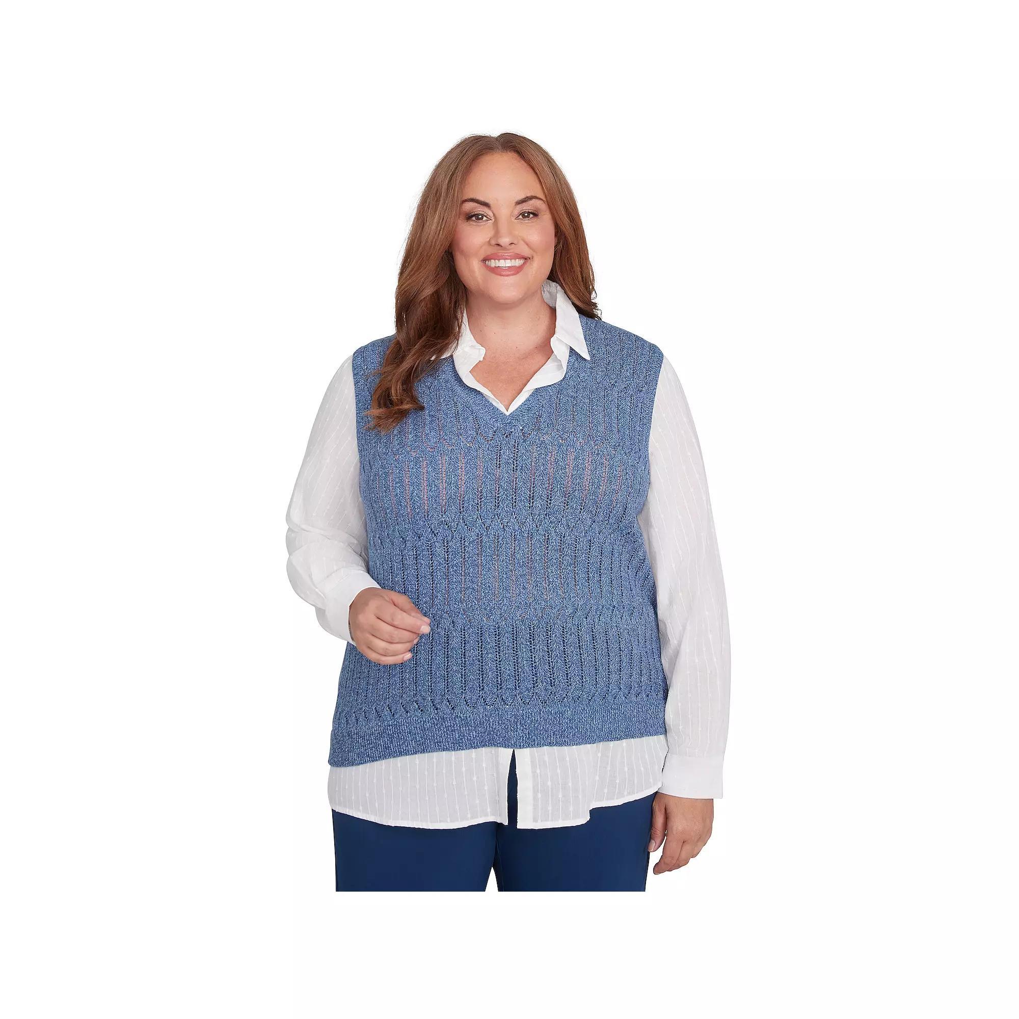 Plus Size Alfred Dunner Collared Vest Two-in-One Sweater, Women's, Size: 3XL, Blue Product Image