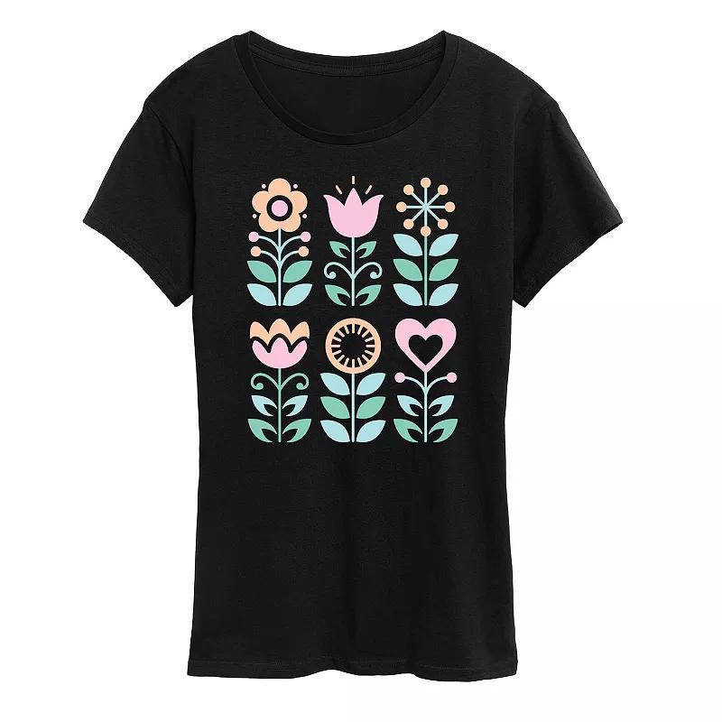 Women's Scandinavian Flowers Oversized Tee, Size: XL, Heather Grey Product Image