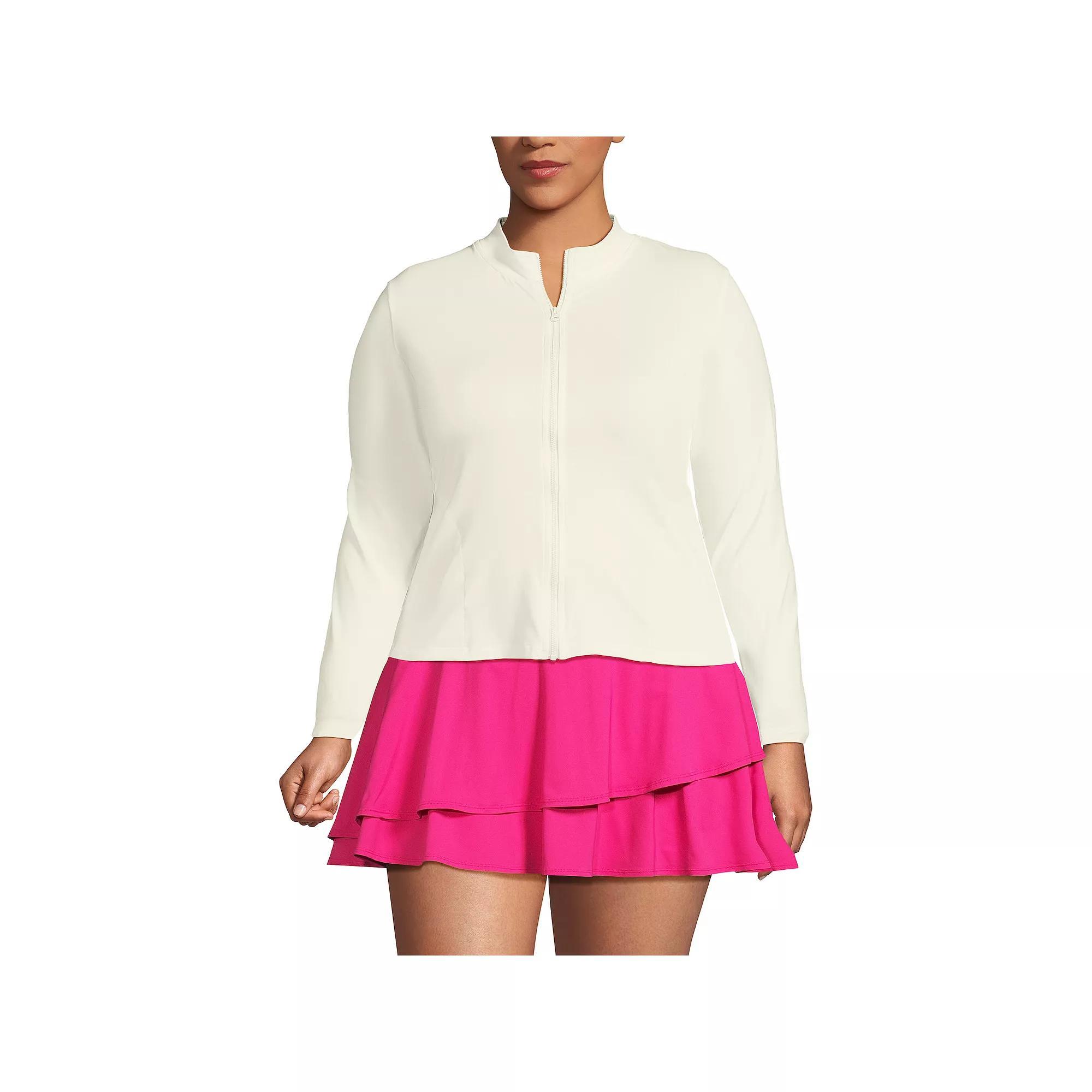 Plus Size Lands' End Cooling Zip Front Long Sleeve Rashguard, Women's, Size: 1XL, Egret White Product Image