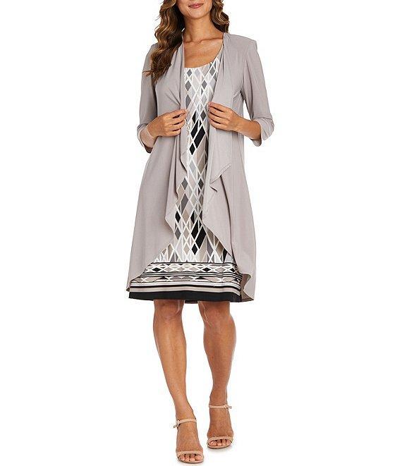 R & M Richards 3/4 Sleeve Scoop Neck Printed 2-Piece Jacket Dress Product Image