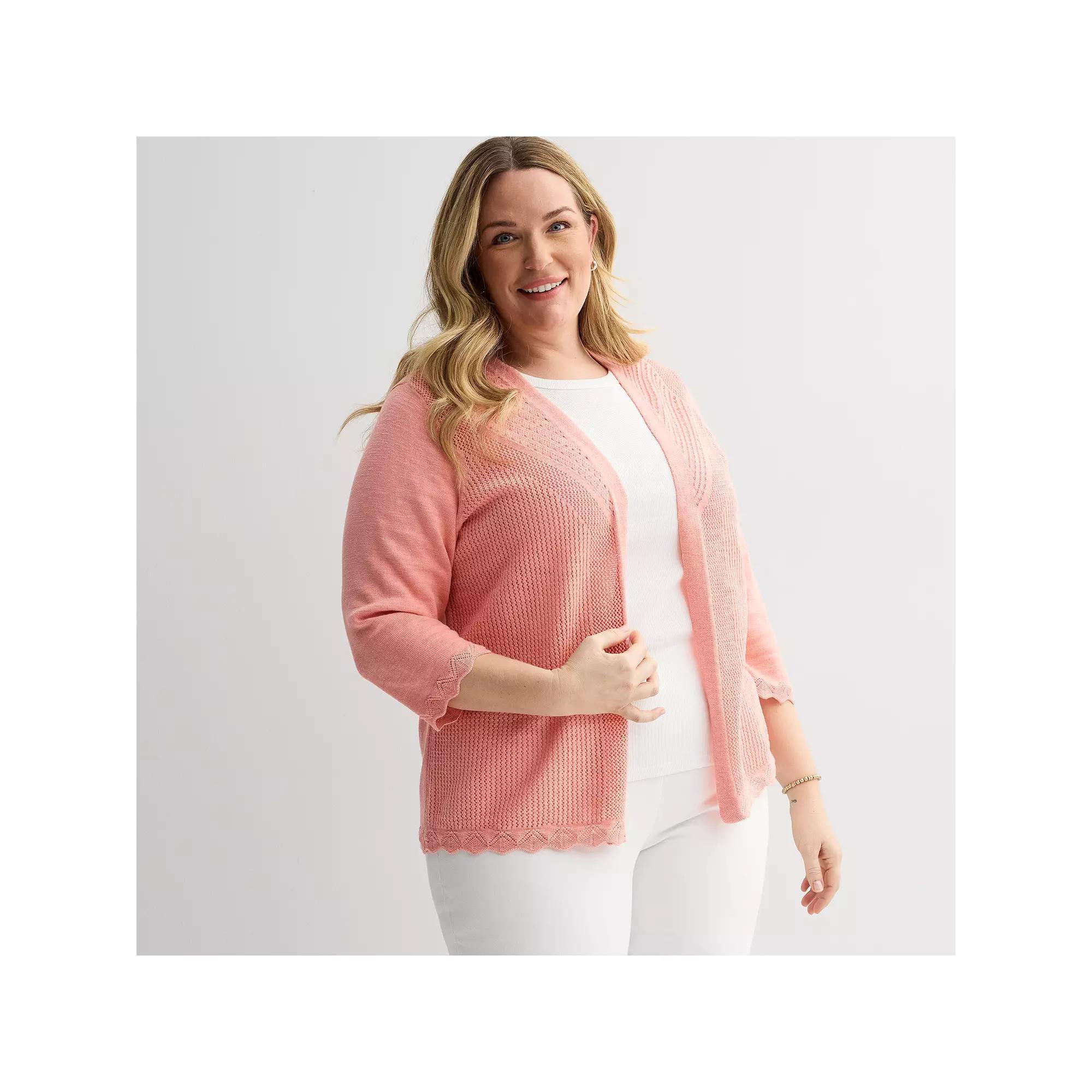 Plus Size Croft & Barrow® Pointelle Open Front Cardigan, Women's, Size: 5XL, Smo Pink Product Image