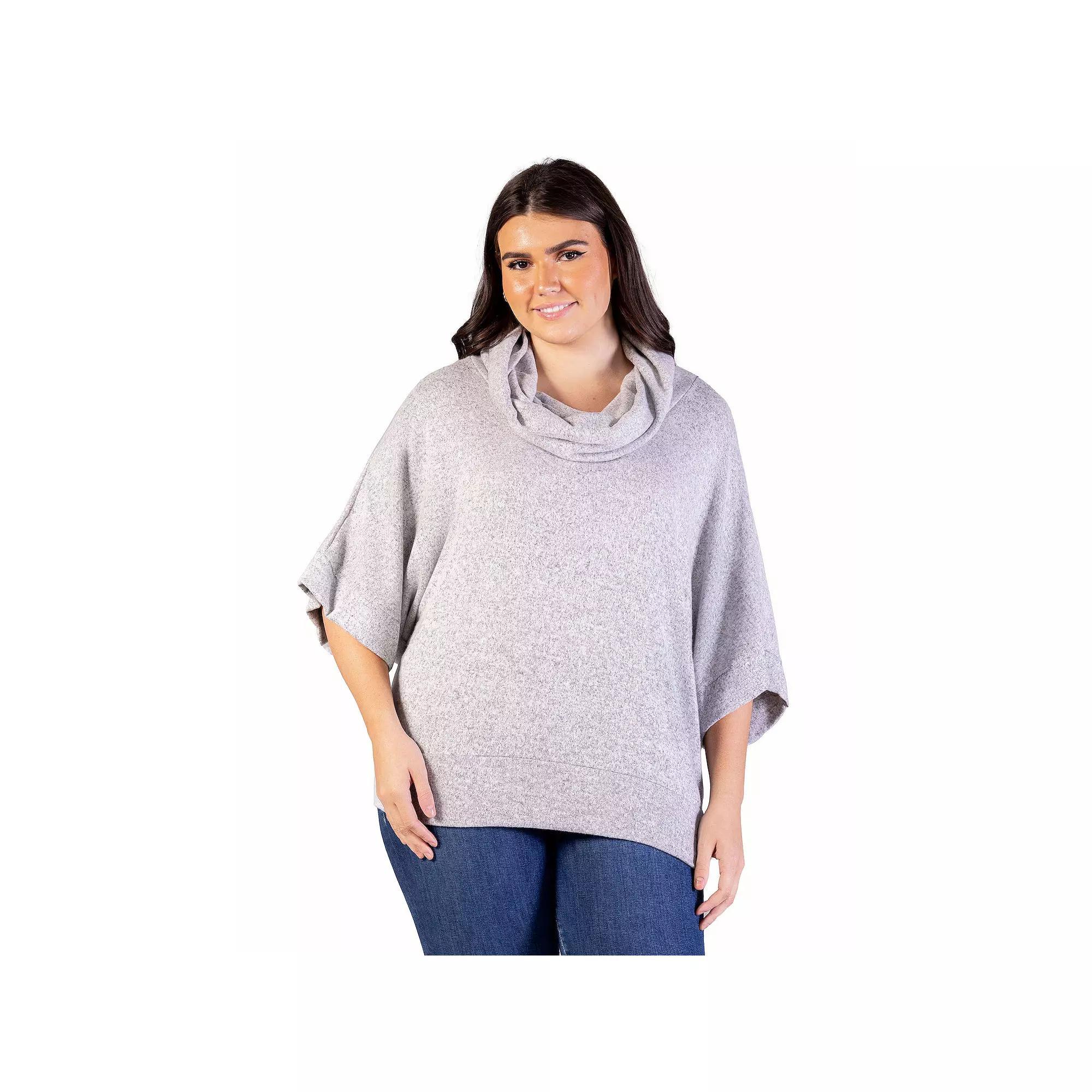 Plus Size 24Seven Comfort Apparel Heathered Cowlneck Dolman Sleeve Sweater, Women's, Size: 2XL, Gray Product Image