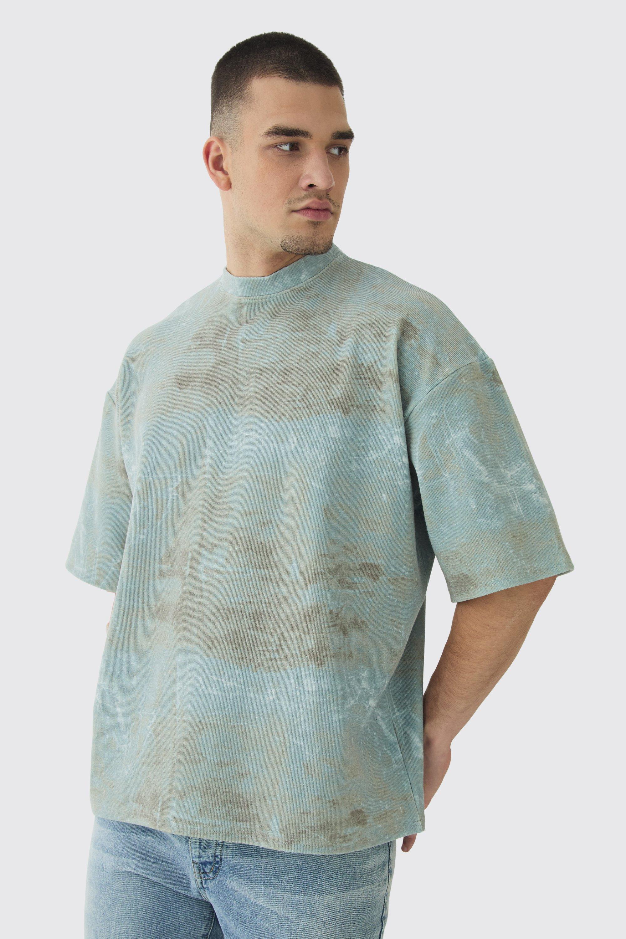 Mens Tall Acid Wash Compact Rib Boxy Oversized T-Shirt - Grey Product Image