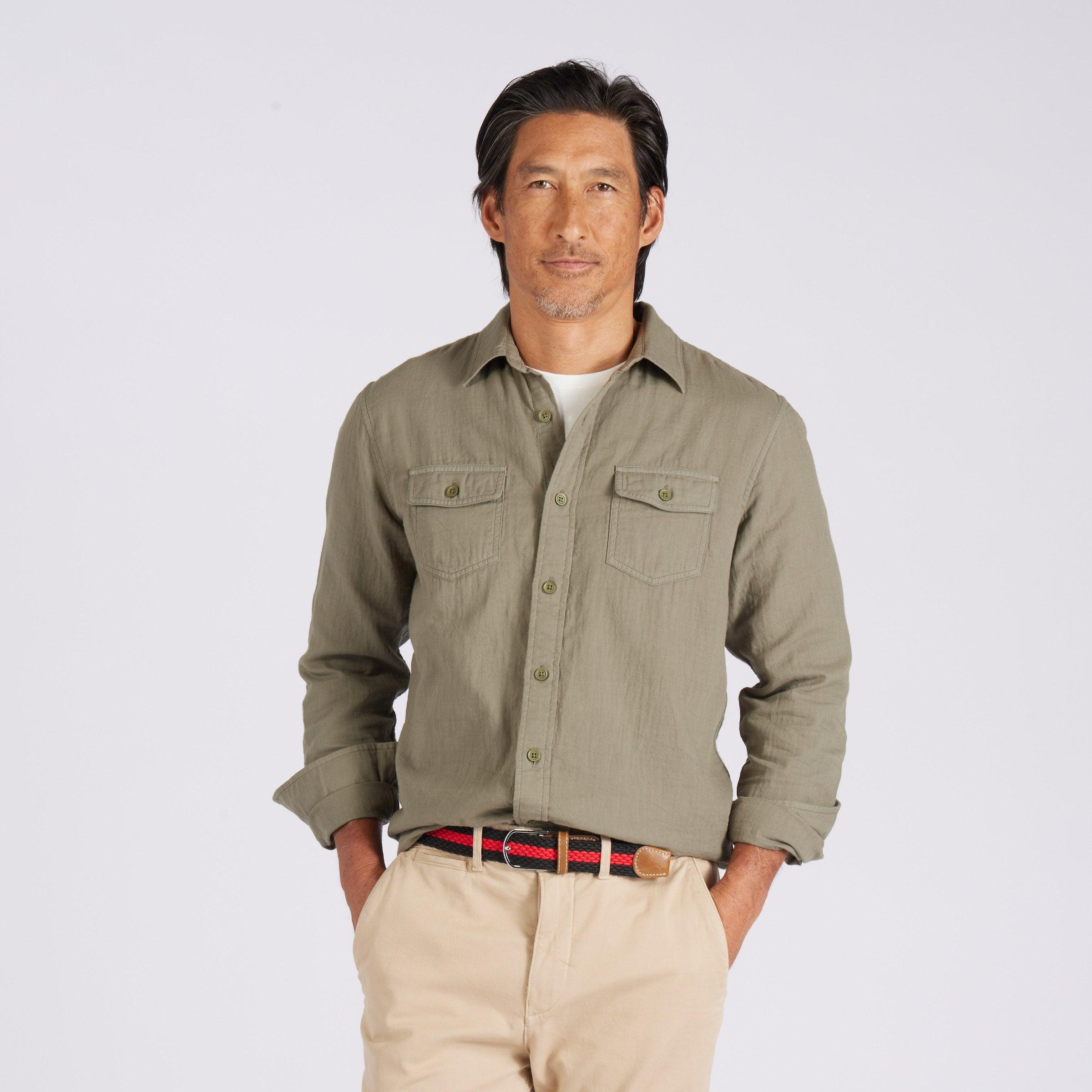 Brando Lightweight Double Cloth Shirt - Military Olive Product Image