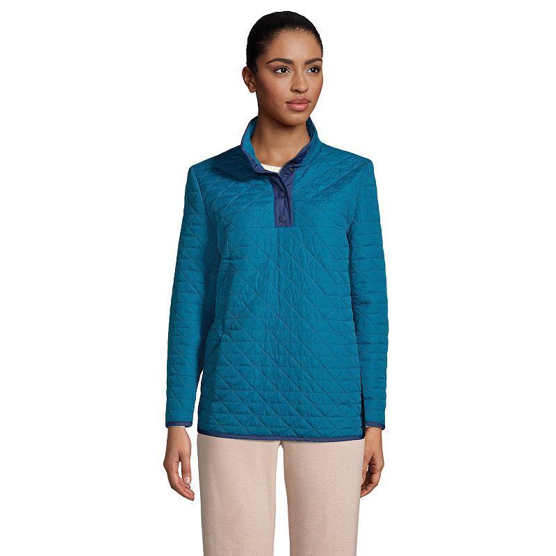 Womens Lands End Insulated Quilted Snap-Neck Sweatshirt Baltic Blue Product Image