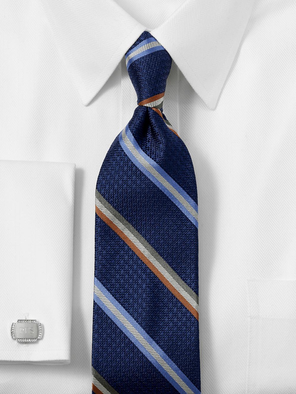 Stripe Woven Silk Tie - Navy Multi Product Image