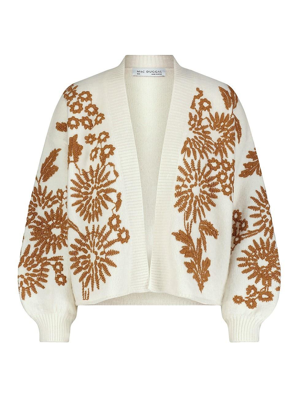 Womens Floral-Stitched Crop Cardigan Product Image