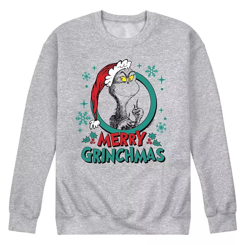 Men's Dr. Seuss The Grinch Merry Grinchmas Fleece Sweatshirt, Size: Small, Grey Gray Product Image