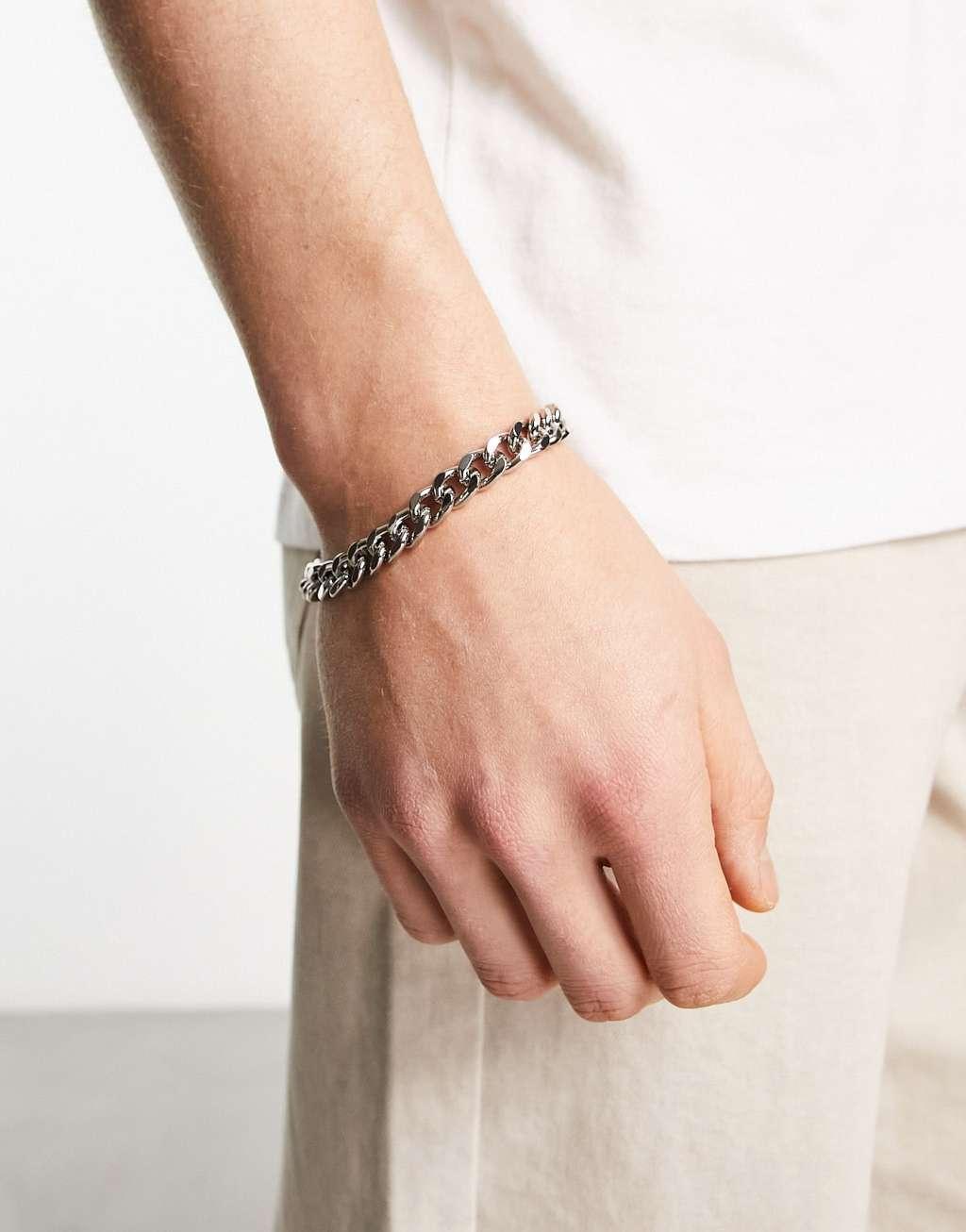 ASOS DESIGN chunky chain bracelet in silver tone Product Image