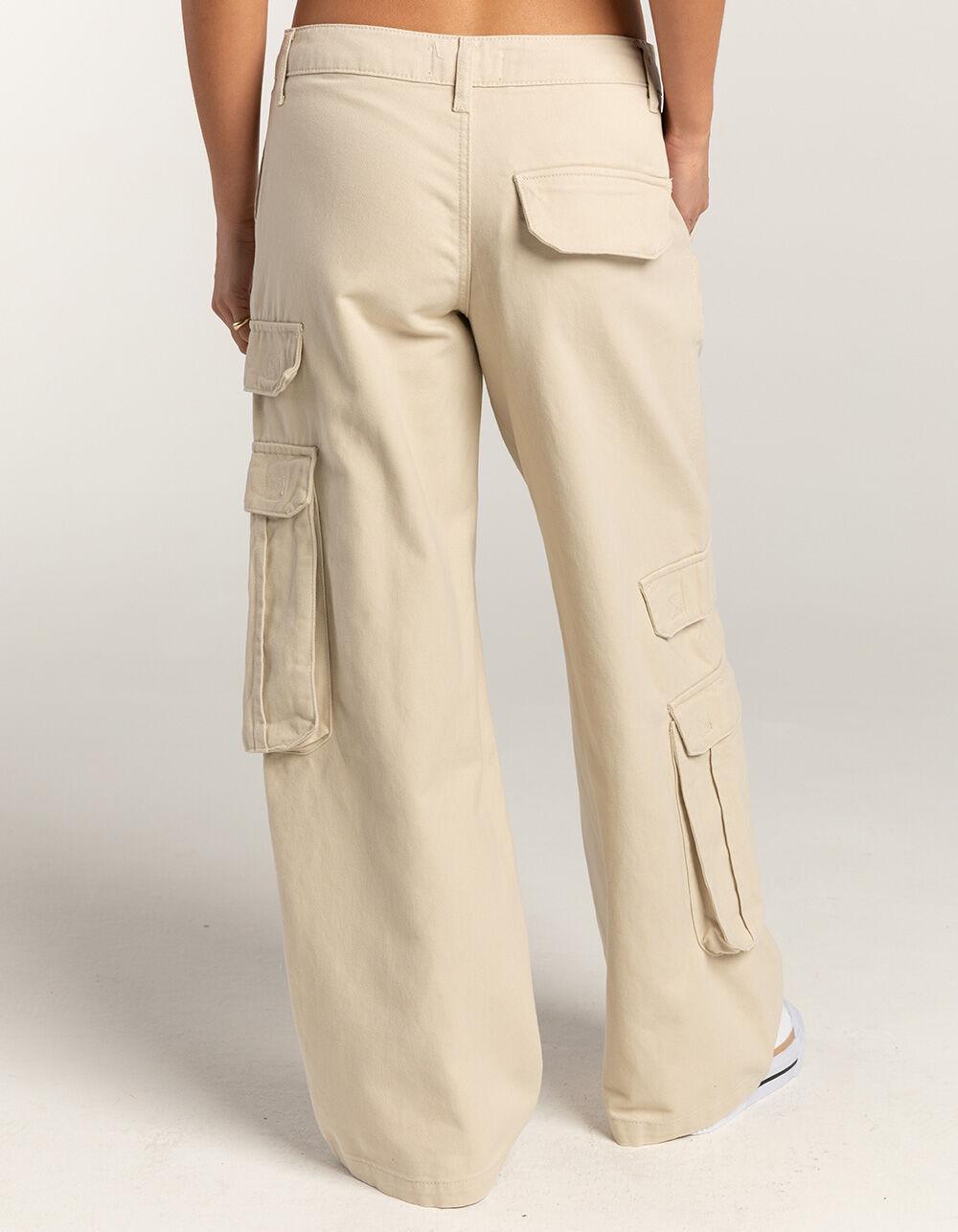 RSQ Womens Mid Rise Wide Leg Twill Cargo Pants - LIGHT TAN Product Image
