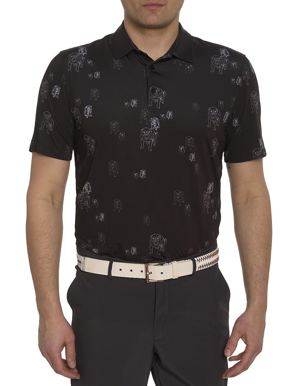 Mens Bulldog Print Knit Polo Product Image