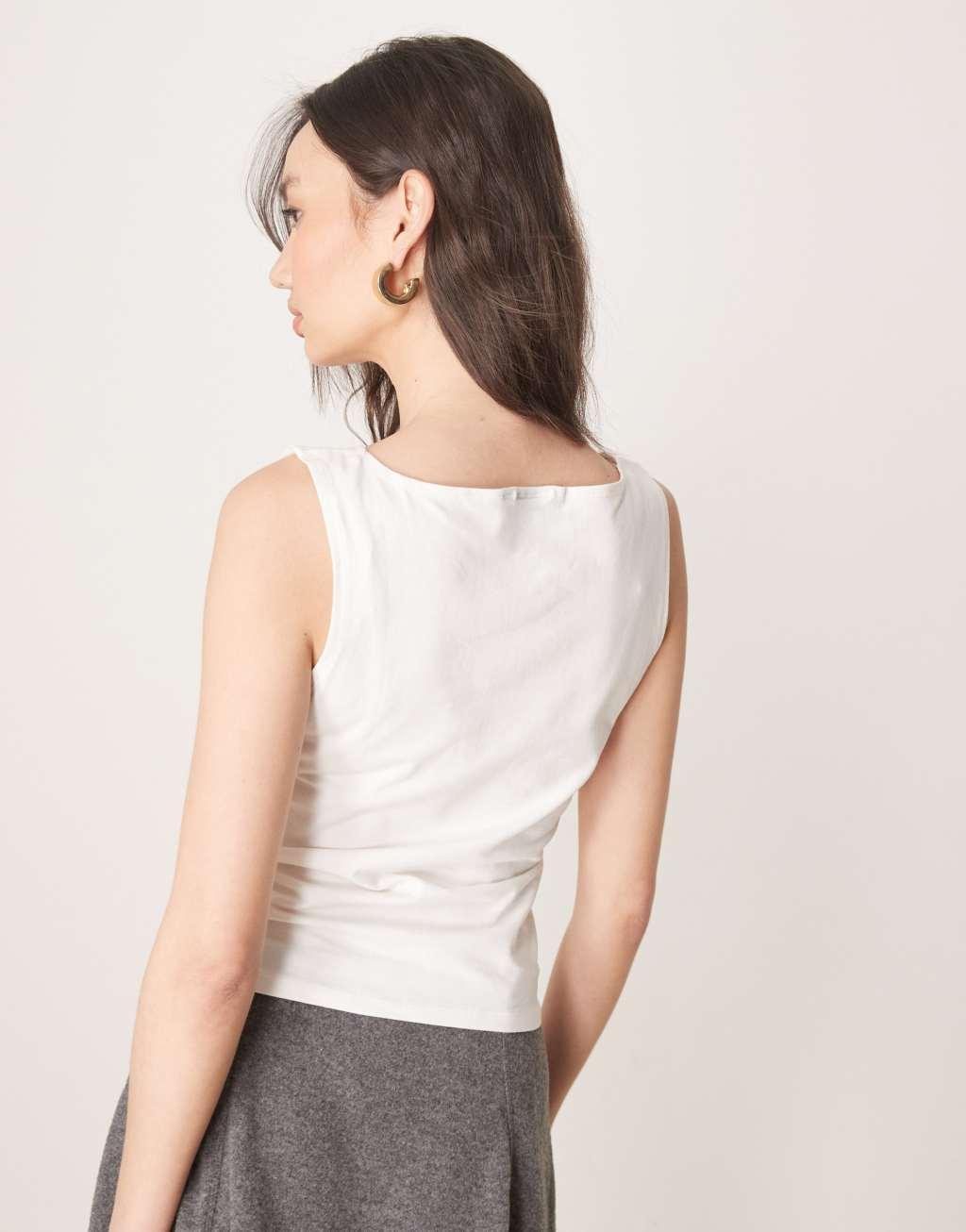 ASOS DESIGN boat neck tank top in cream Product Image