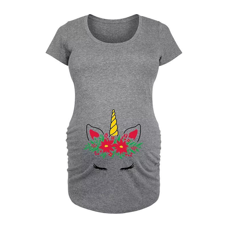 Maternity Unicorn Christmas Graphic Tee, Womens Grey Gray Product Image