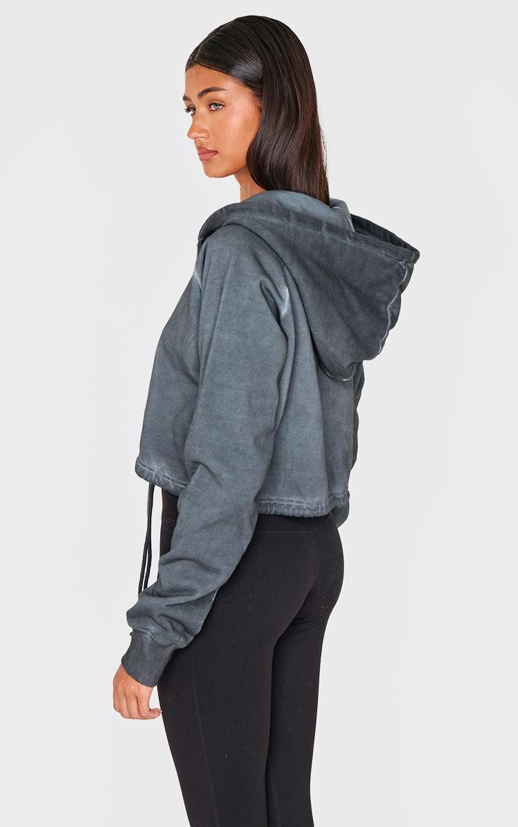 Washed Charcoal Premium Zip Up Cropped Hoodie Product Image