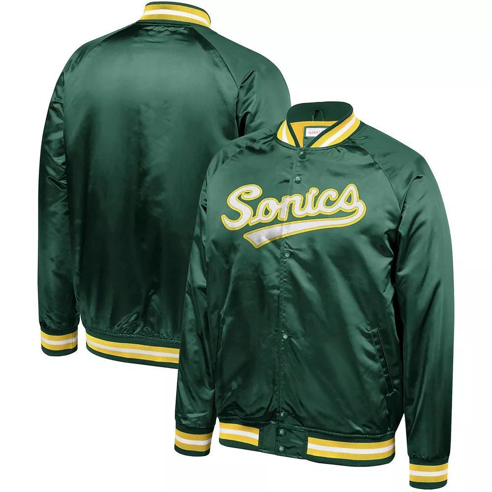 Mens Mitchell & Ness Green Seattle SuperSonics Hardwood Classics Throwback Wordmark Satin Jacket Product Image
